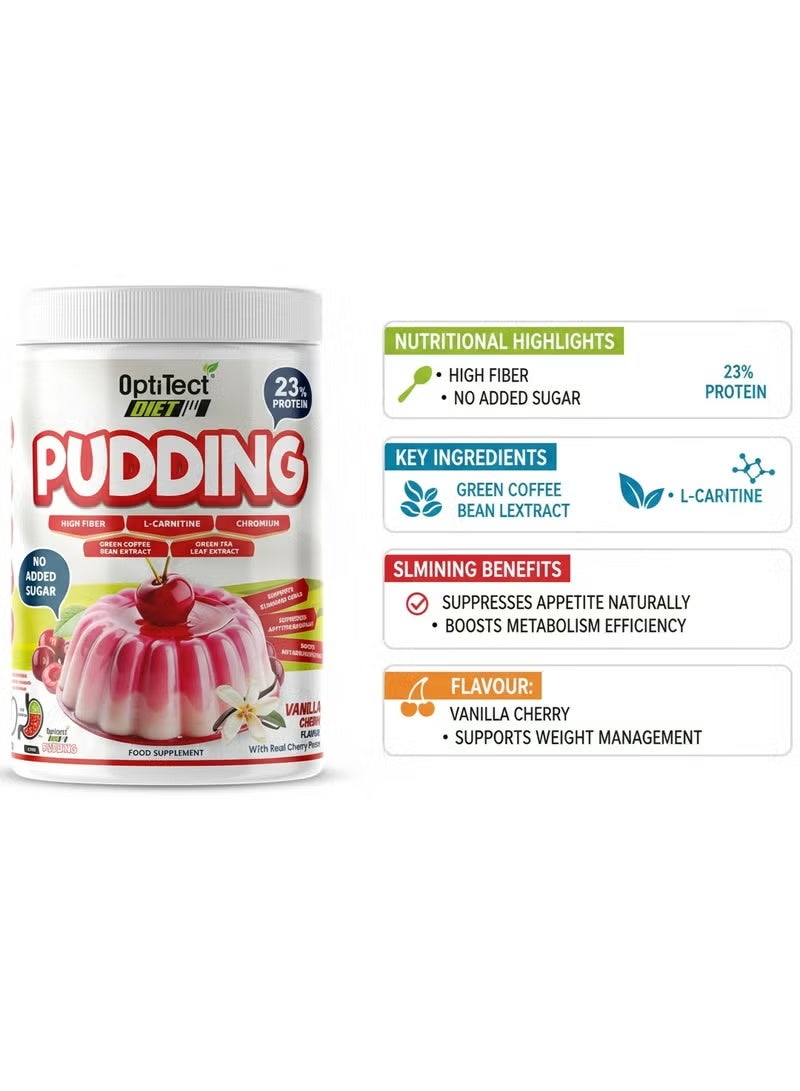 OptiTect Diet Pudding – Vanilla Cherry Flavor, 300g | High Protein, High Fiber, Sugar-Free Dessert - Image 2